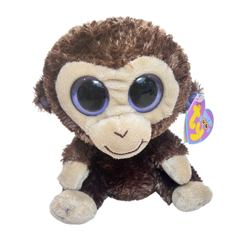 Ty Beanie Boos Coconut Monkey Brown Plush Stuffed Animal Glitter Eyes Heart‎ Tag